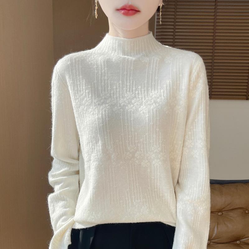 

Женский стильный теплый свитер крупной вязки с высоким воротом на 2025 год - более толстый базовый слой для осени/зимы 2XL 65-80 kg белый