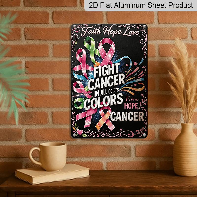 2D Flat, 1pc Multi Color Cancer Awareness Ribbon Aluminum Sign, Breast Cancer Awareness Month Decor, Cancer Walk Event Fence, Hospital Lobby Display