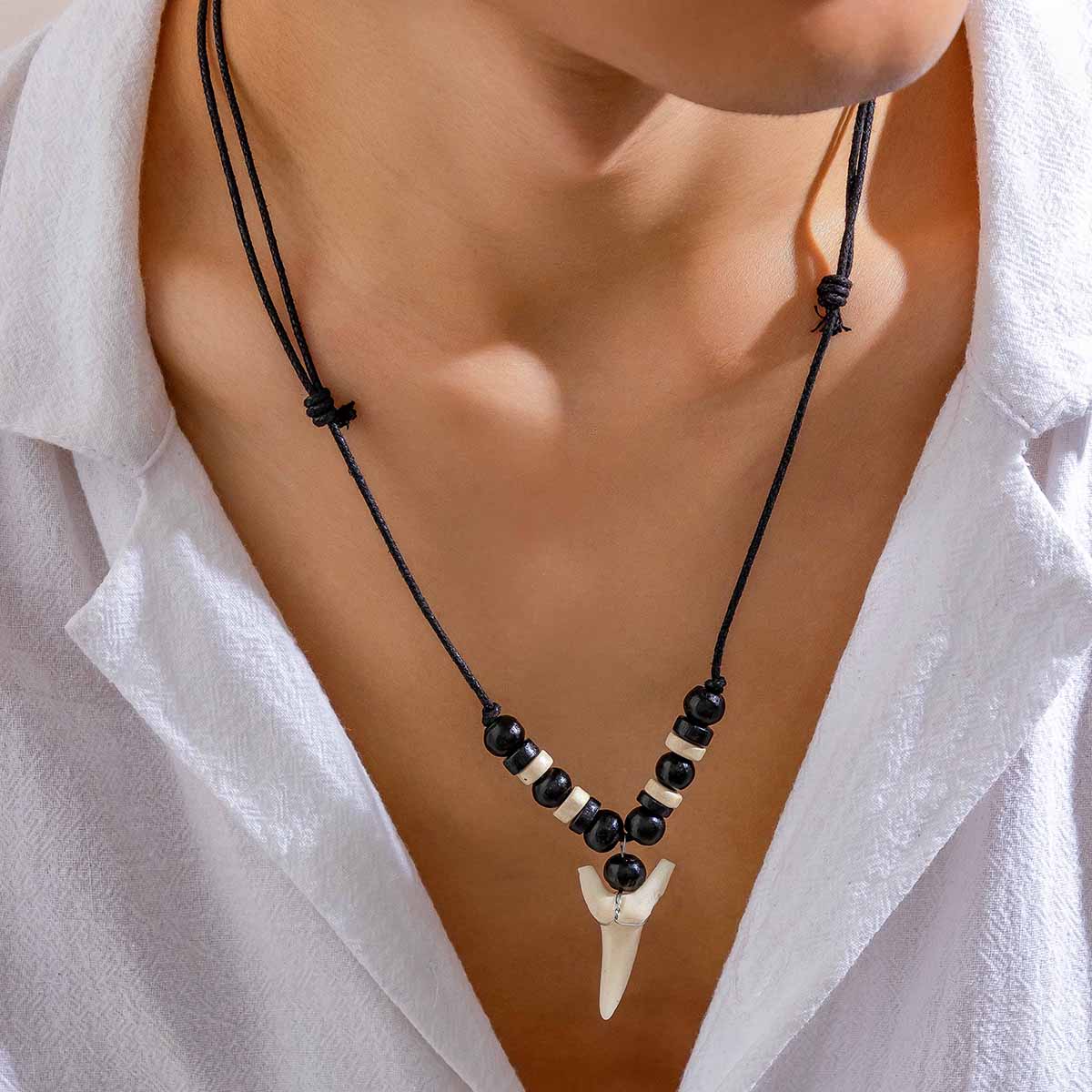 

Ingemark Vintage Irregular White Acrylic Pendant Necklace for Men Elegant Wooden Bead Black Rope Chain Party Couple Jewelry Gift чёрный