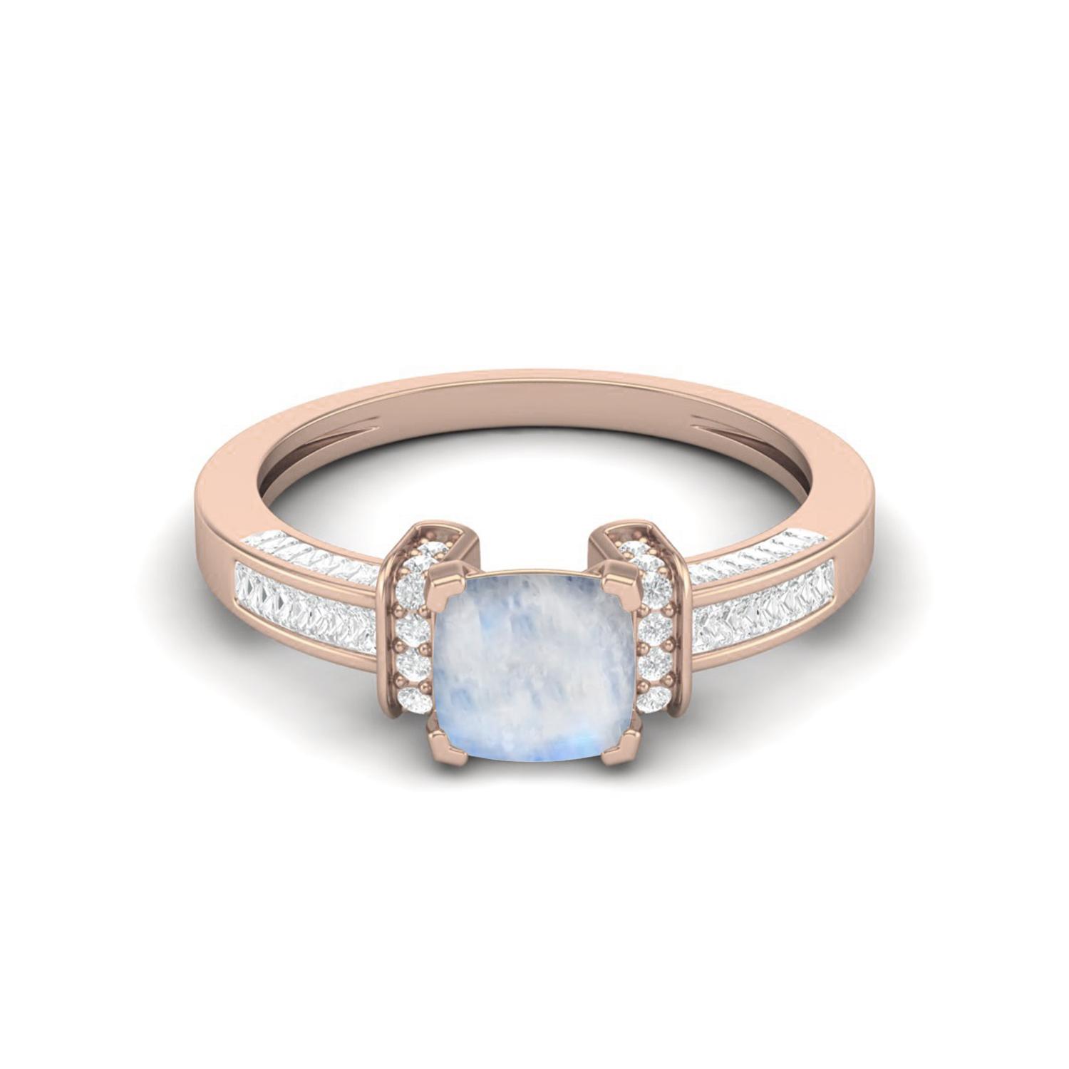 2.02 Cts Cushion Shape Moonstone Art Deco Shank 925 Sterling Silver Rose Vermeil Wedding Women Ring 9 ярко-розовый