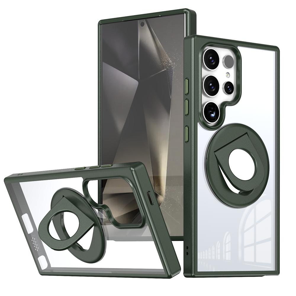 

Прозрачный магнитный беспроводной вращающийся чехол-кронштейн Magsafe для Samsung Galaxy S24 S23 Ultra Plus, ударопрочный жесткий чехол для ПК For S24 зелёный