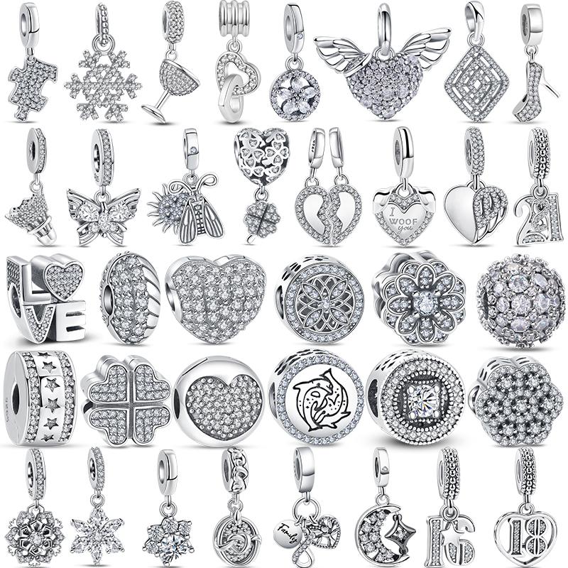 925 sterling copper Charm Wing Four Leaf Clover Sparkling Bead Fit Original Pantaro Bracelet For Woman Zircon Making Fine Gifts