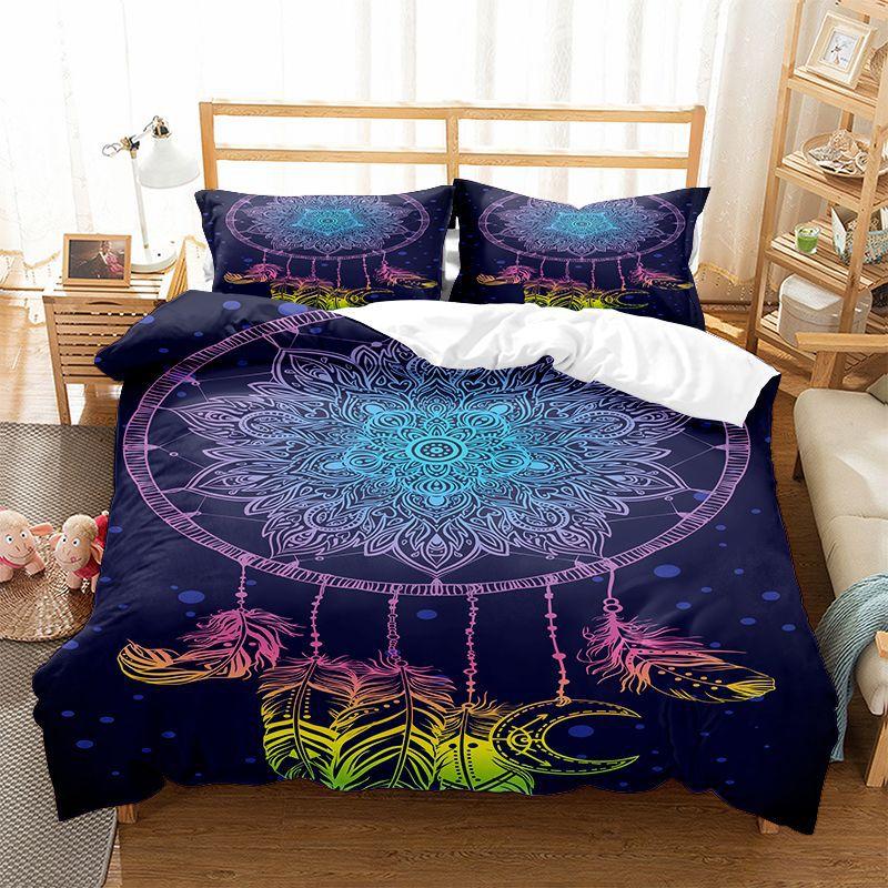 Sada povlaku na přikrývku Dreamcatcher Boho Mandala Ložní sada Pro dívky Dospělé Fialová Lapač snů Povlak na přikrývku Měkký Polyester
