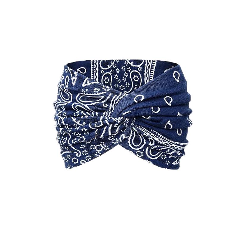 Faixa de cabeça elástica de ioga boêmia europeia e americana – acessório esportivo de cabelo com estampa cruzada de aba larga para mulheres