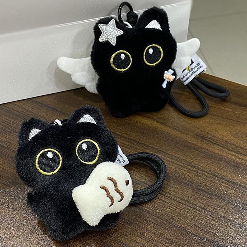 Black Cute Cat Catching Fish Plush Toy Doll Keychain Bag Pendant Charms Car Keyring Accessories For Women Couples Cute Kawaii Gift