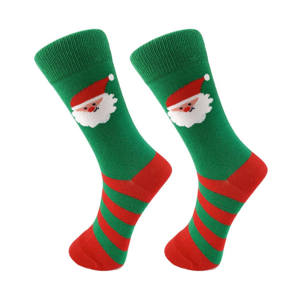 Mid-calf Cotton Socks With Christmas Elk And Snowman Patterns