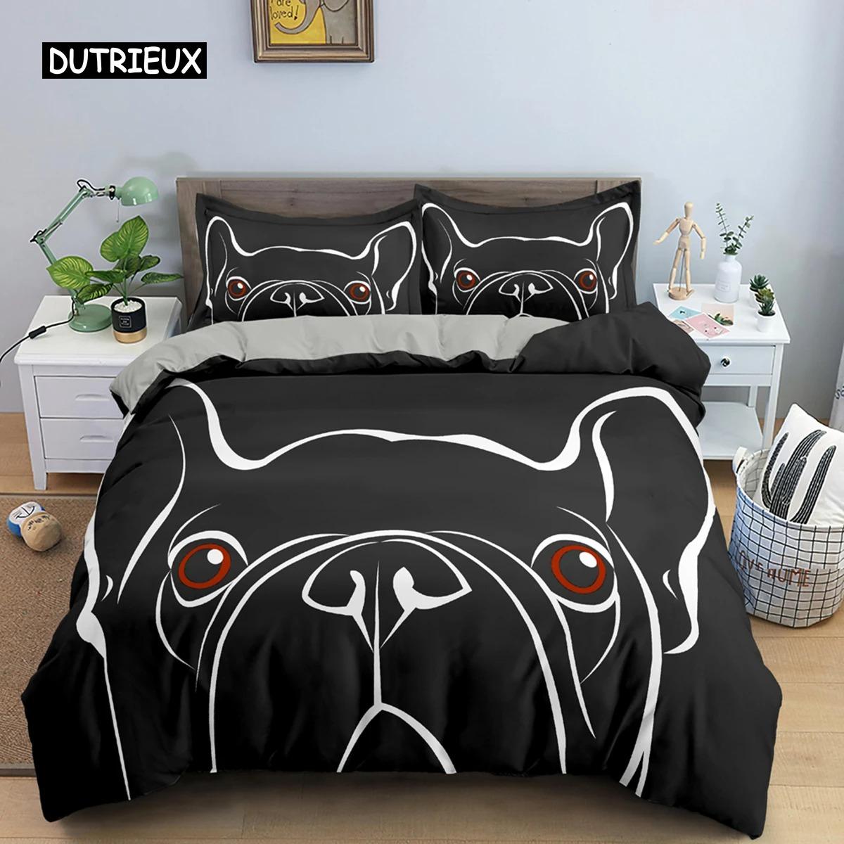 

Cute Cartoon Bulldog Pattern Duvet Cover Set King Full Size Bedding Set Room Decor Soft Microfiber QuiltComforter Cover 23PCS 70x133cm 2pcs