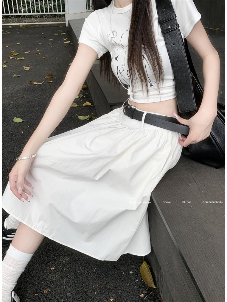 Frühling Sommer Amerikanischer Stil A-Linie Hohe Taille Midi Rock für Damen