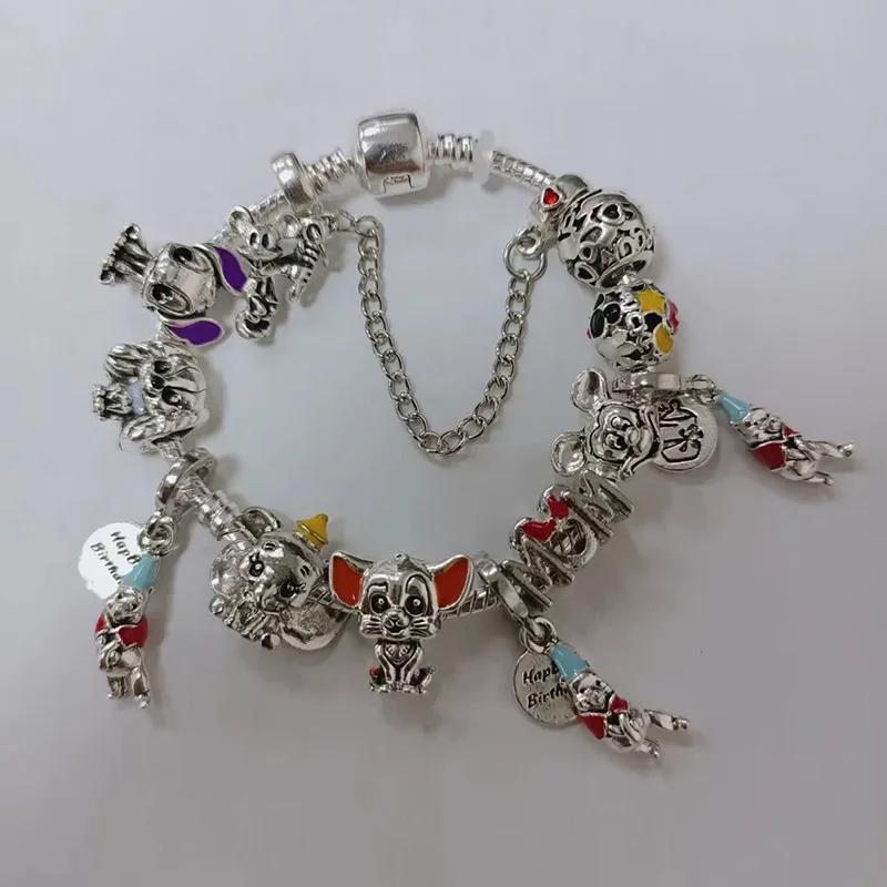 Colors Enamel Disney Princess Dress Charms Pulseiras for Girls Colorful Glass Beads Bracelets&Bangles Women Cartoon Skirt Dangle