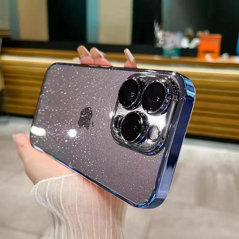 Lüks Elektroliz Glitter Telefon Kılıfı iPhone 11 12 13 14 15 Pro Max Artı Şeffaf Tampon Darbeye Dayanıklı Kılıflar Kapak