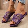 Fashion Plus Size 36-43 Solid Color 2025 New Flat Slippers Rhinestone Butterfly Hollow Fashion Ladies Slides Casual Beach Rome Shoes