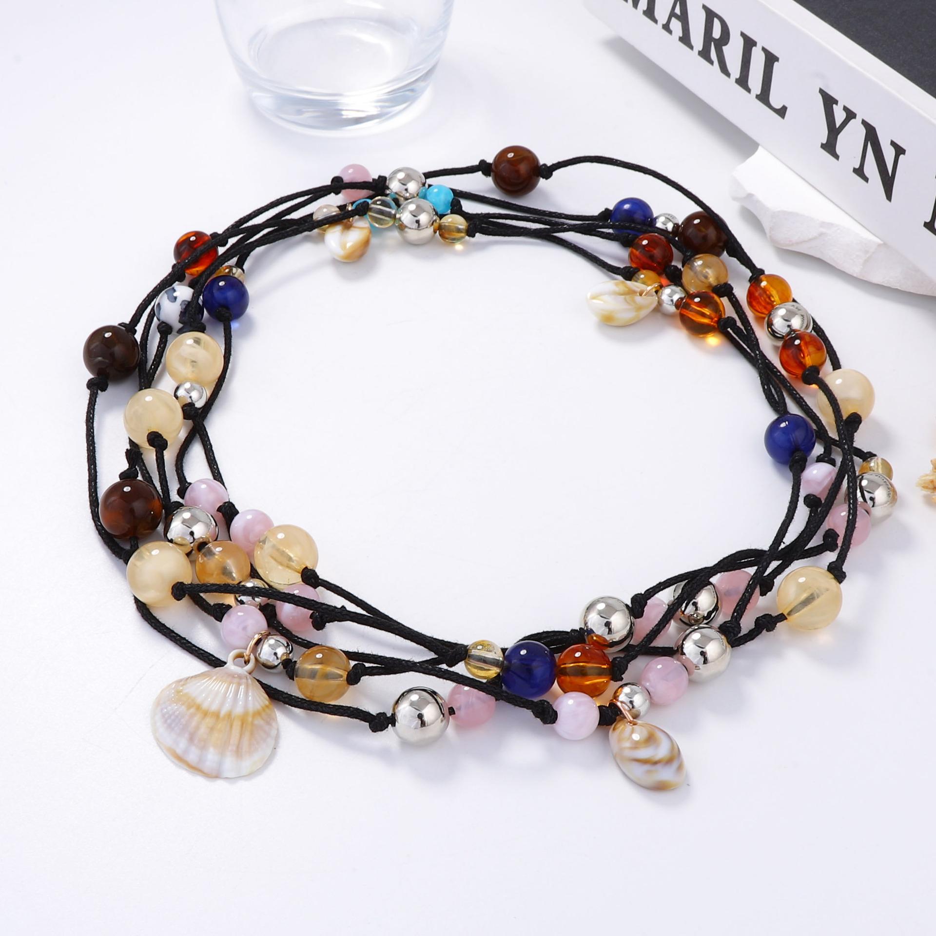 Трендовый многослойный плетеный кожаный шнурок с бусинами, подвеска-ракушка, женское украшение, легкая роскошь, высокая эстетика, пляжный