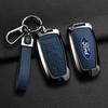 Metal Leather Car Smart Key Case Protect Shell For Ford Explorer Edge Escape Bronco F-150 Mustang Focus MK4 Kuga Taurus Sticker RM9