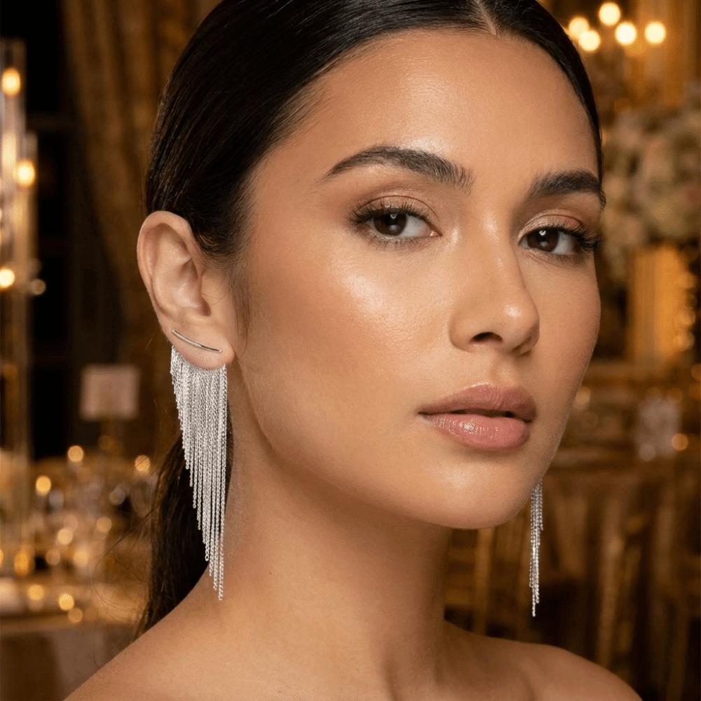 Zinc Zinc Alloy Long Drop Earrings Curved Bar Dangle Earrings Luxury Tassel Earrings Wedding Occasions
