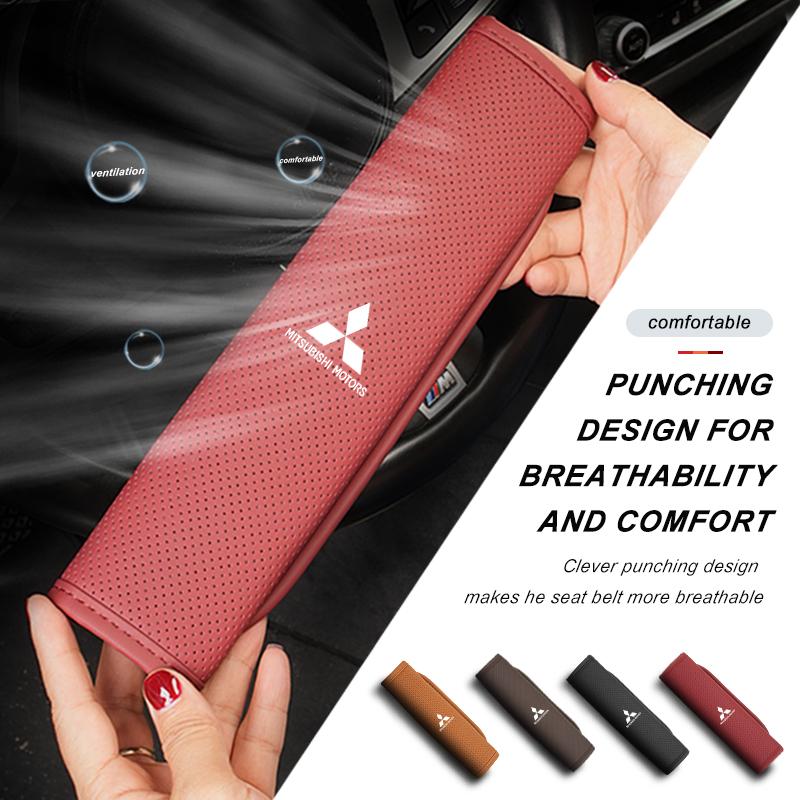 dnsh2 For Mitsubishi Car Seat Belt Shoulder Pad Leather Safety Belt Protection Cover Auto Accessories Outlander Pajero Sport Lancer EX