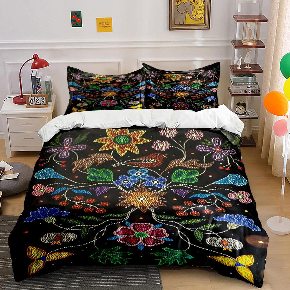 Colorful floral and vine motifs. Bedding sets Duvet cover sets Duvet covers Pillowcases(1 * Duvet Cover 2 * Pillowcases, without duvet insert) 135x200cm