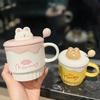 Cute Cartoon Coffee Milk Bear Ice Cream Ceramic Cup with Lid Spoon Girls Water Cup Home Breakfast Oatmeal Cup Mug