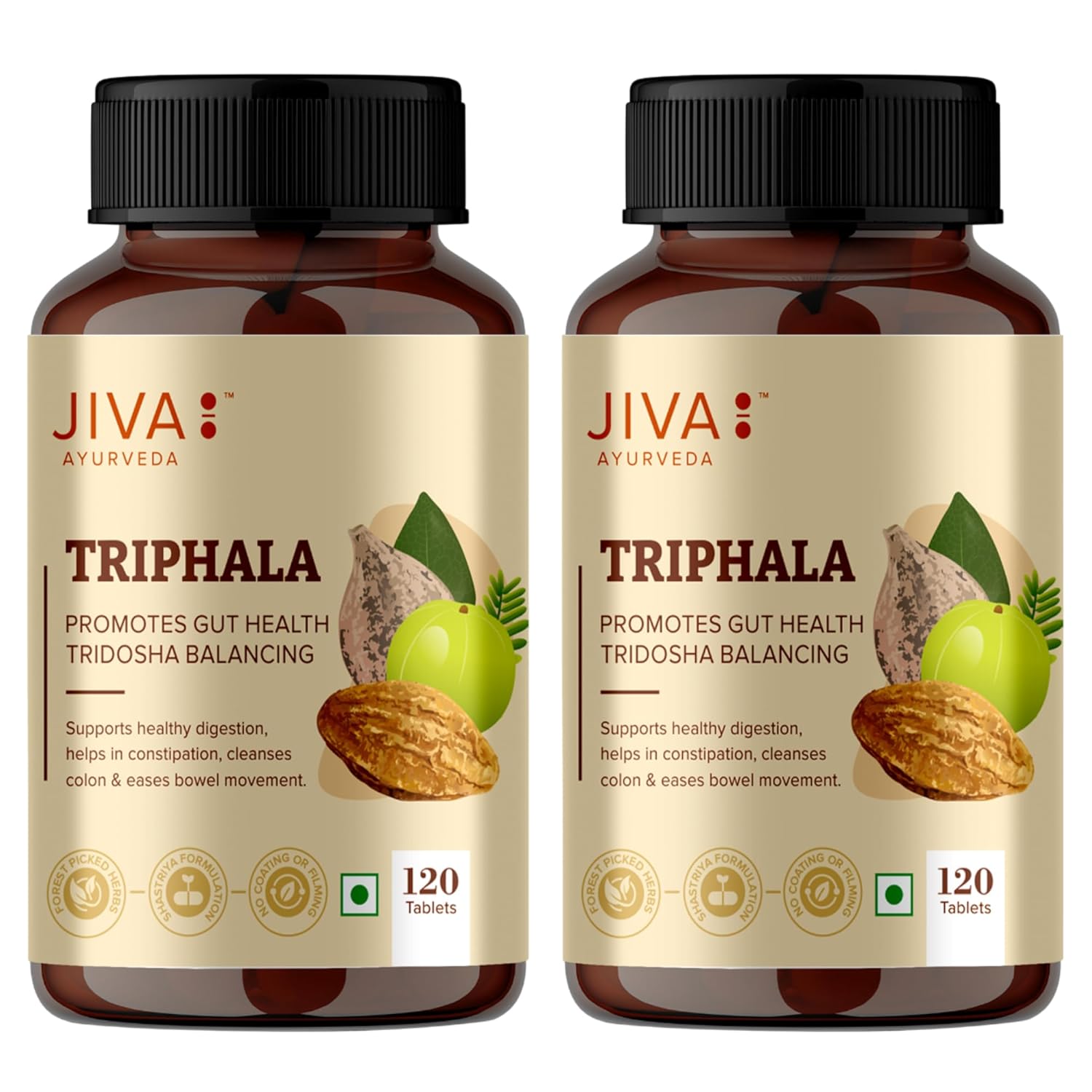 

Jiva Triphala Tablet 120 Tablets X Pack of 2 Ayurvedic Digestive Support Detox Gut Eye Hair Health