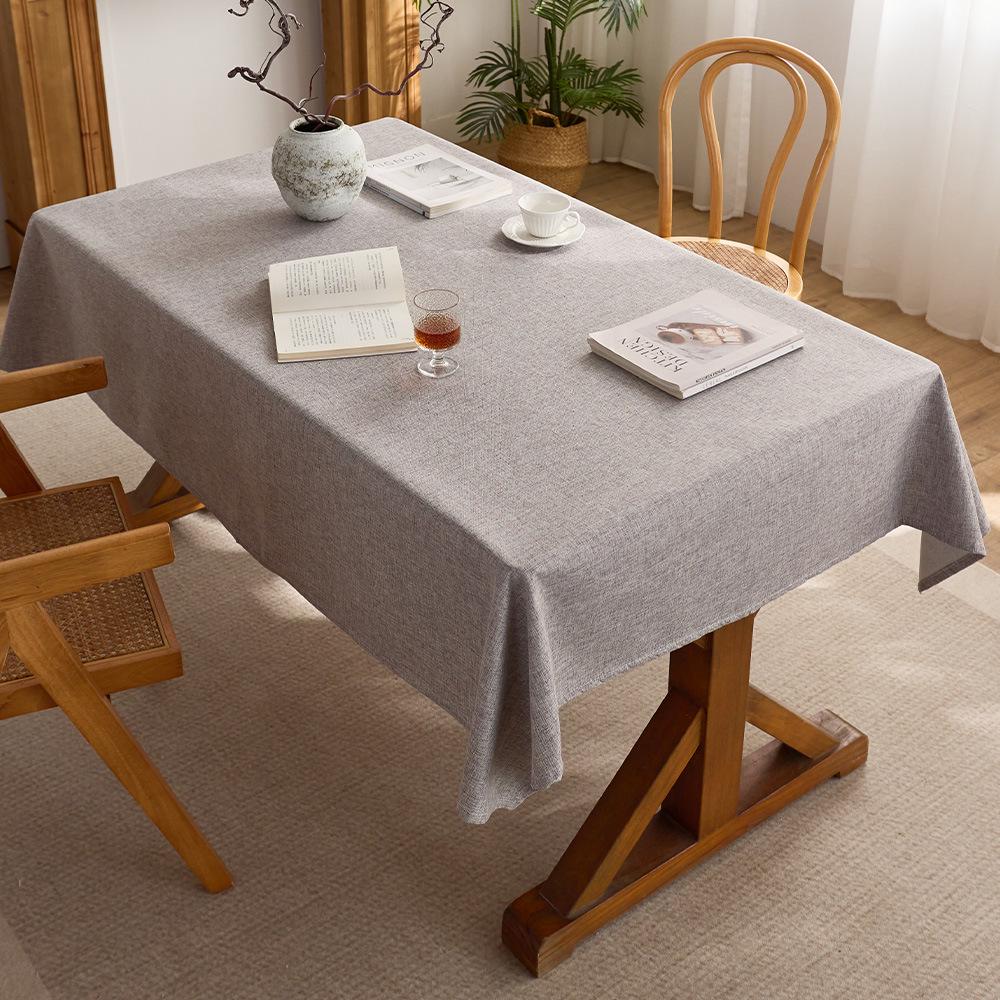 Modern Chinese Style Cotton Linen Tablecloth - Solid Color Rectangular Design for Dining or Tea Room