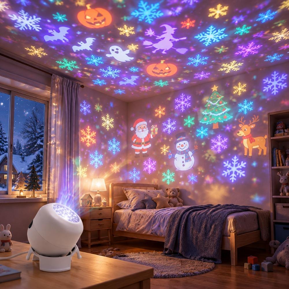 **Luz de Projeção LED de Natal Múltiplos Padrões Coloridos Giratórios Decoração Ambiente de Halloween**