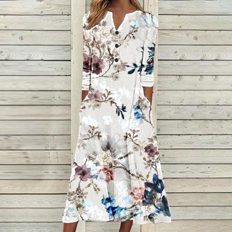 2023 Autumn Women Printed Maxi Dress Long Sleeve Open Chest Skirt Fashion Trendy