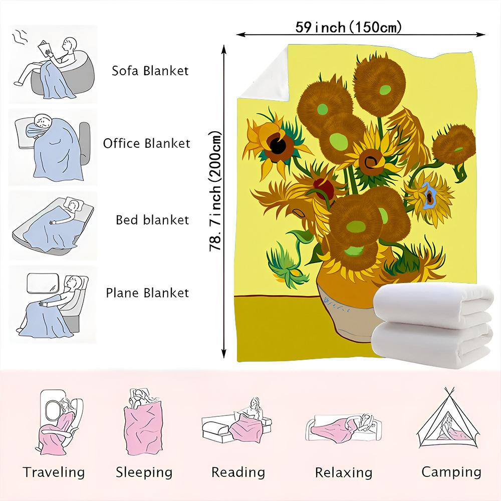 Van Gogh Sunflowers Throw Blanket—A Vibrant and Artistic Blanket Featuring a Bouquet of Sunflowers, Inspired by Van Gogh's Ic
