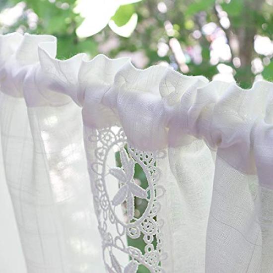 Sunny day fabric Patrice Cafe 120cm wide x 30cm White Short Length Curtain, long, Lace,