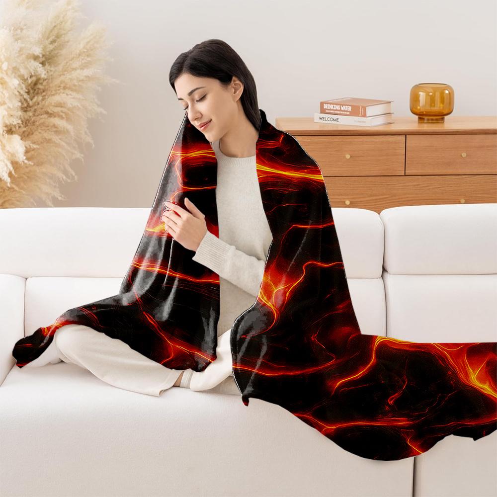 1Pc Lava Flow Print Flannel Blanket - High-Thermal Insulation, Soft & Smooth, All-Season Luxury Bedspread For Bed, Sofa, Travel