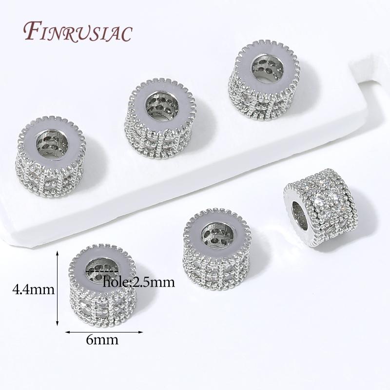 18K Gold Plated Micro Pave CZ Barrel Spacer Beads For Jewelry,Zircon Loose Beads For DIY Pearl Bracelet Making Accessories
