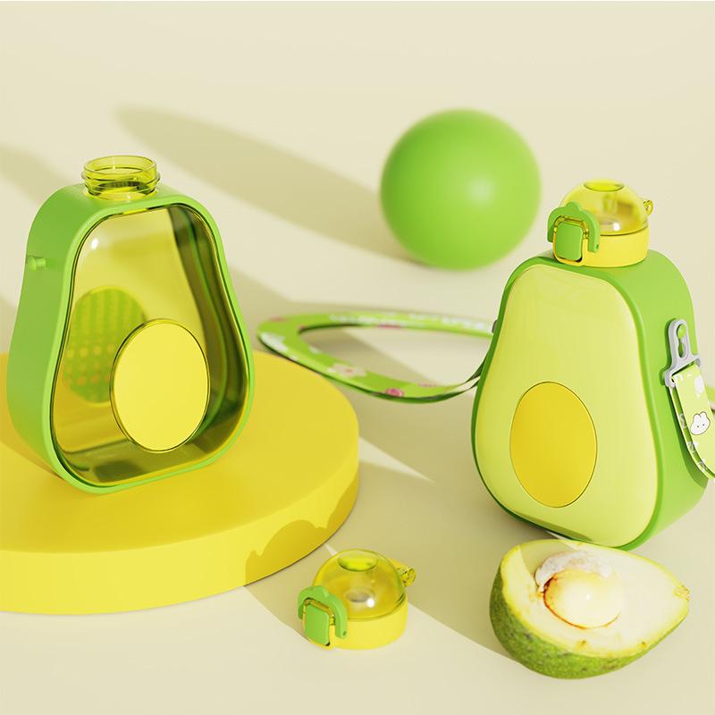 600ML Creative Water Bottle with Straw Cute Avocado Plastic Children's Water Cup Portable Outdoor Sports Travel Beverage Drinkis