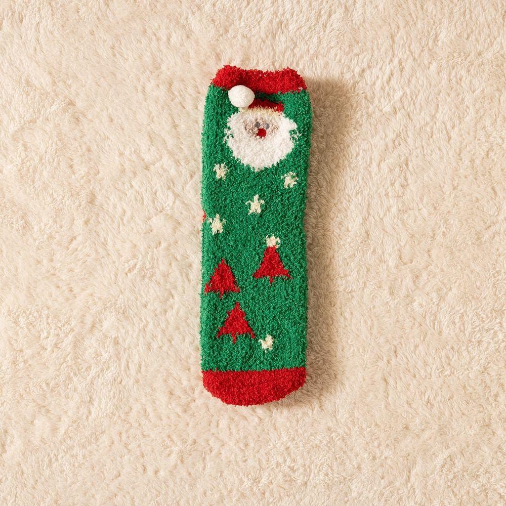 Cartoon Floor Sleep Socks Snowman Winter Red Green Elk Coral Velvet Socks Middle Tube Socks Women Hosiery Christmas Socks