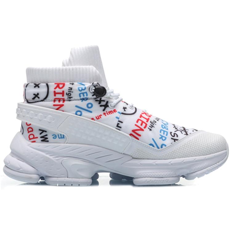 Li Ning CF Countflow AMMO Cushioning Slip Resistant Abrasion Resistant High top Casual Shoes Men's White Red Blue AGLP137-2