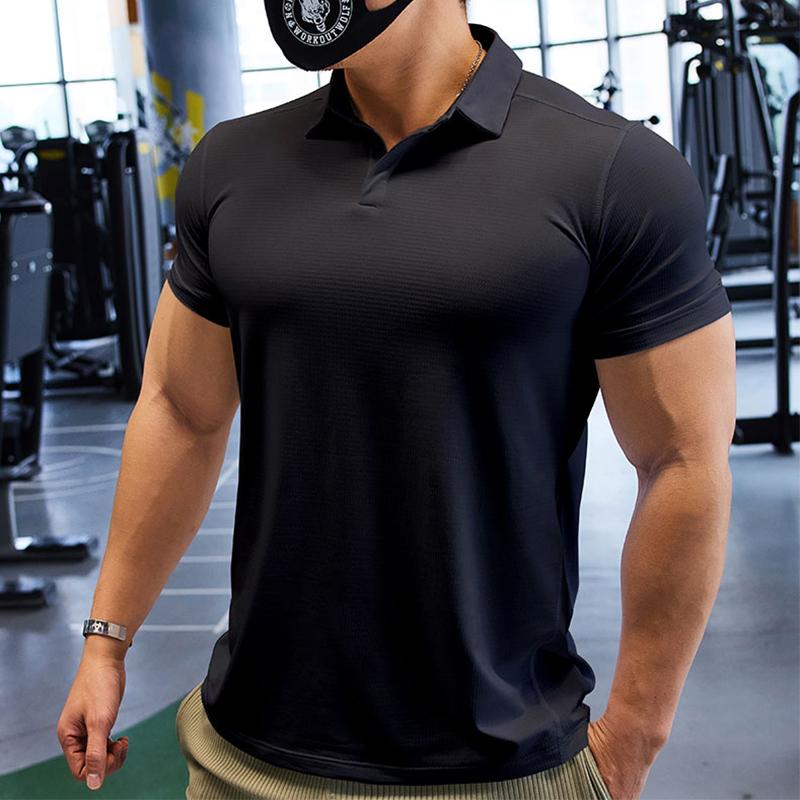 Men Short Sleeve Running T-shirt Outdoor Fitness Muscle Fit Shirt for Male Gym Jogging Sports Tops Tennis Elastic Breathable Tee