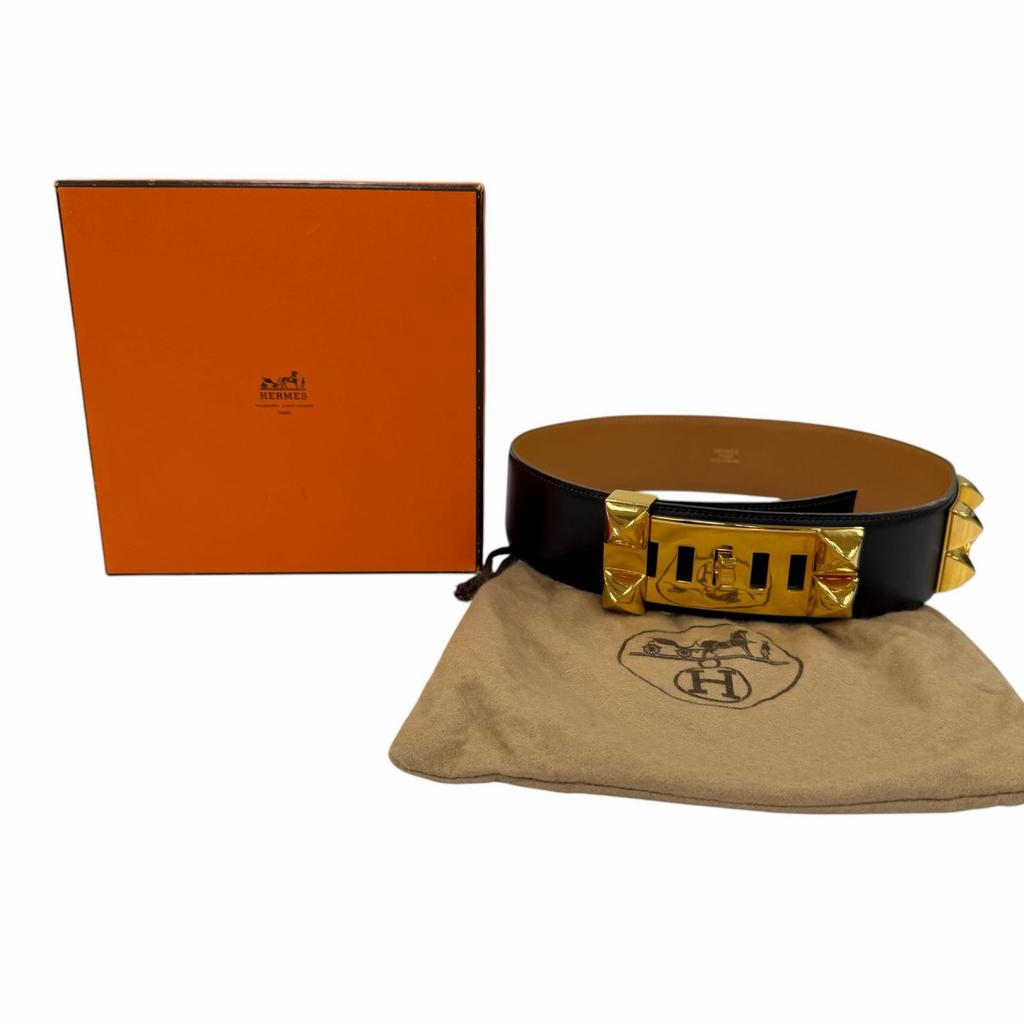 Great HERMES belt Collier de Chien 50 leather black leather Women Used