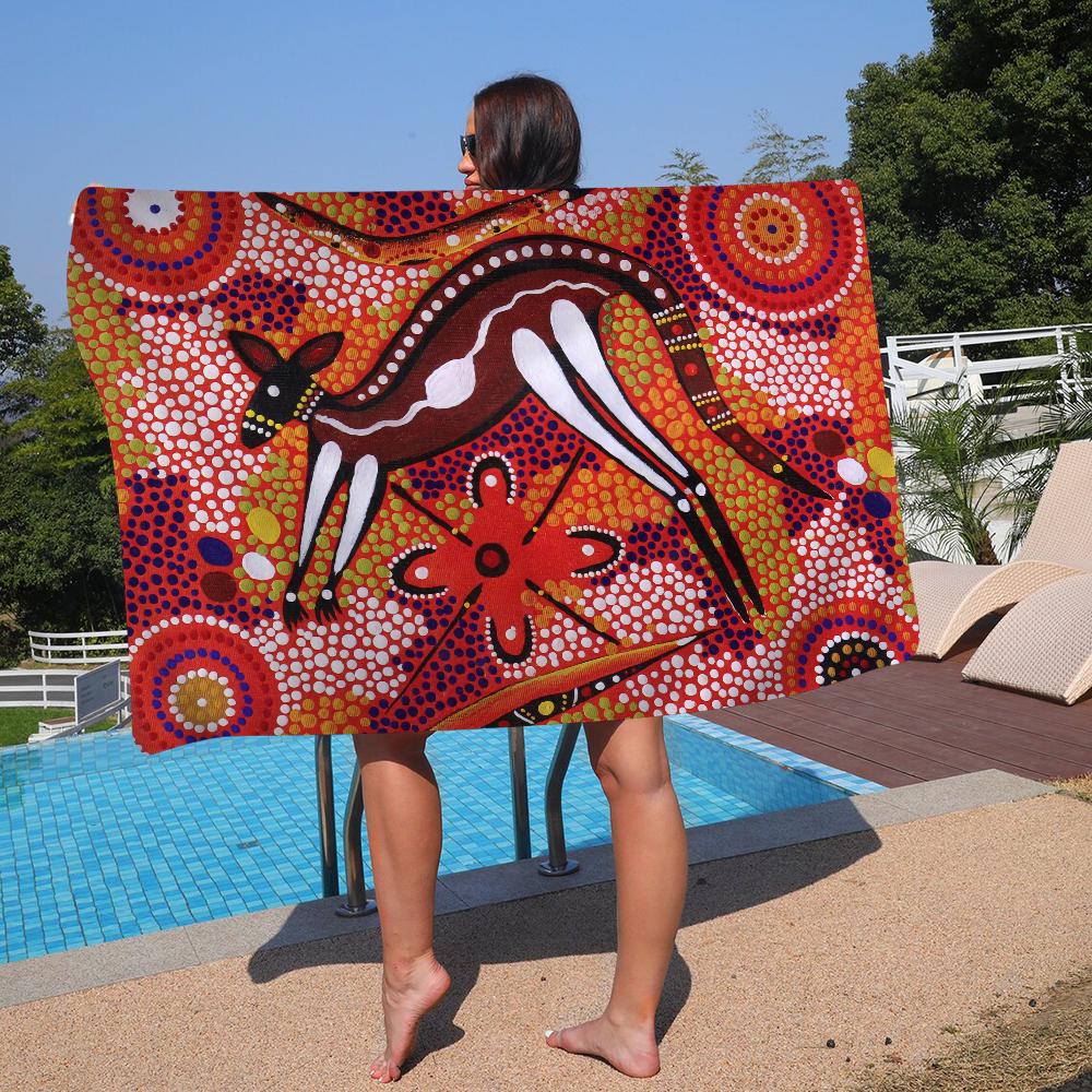 

Australian Aboriginal Art Beach Towel Cartoon Cute Summer Kids Large Bath Pool Beach Towel Microfiber Absorbent Swimming Travel W40*H60(CM)