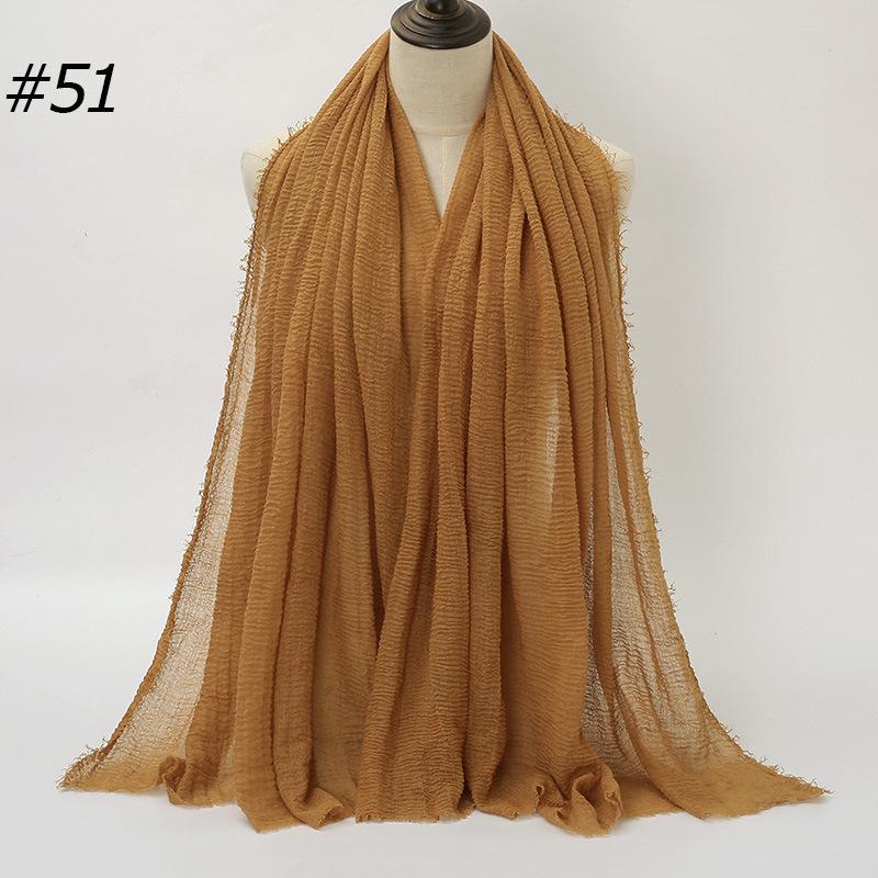 Solid Color Wrinkled Cotton-Linen Feel Women's Headscarf with Fur Edge