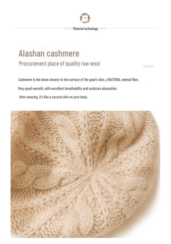 European and American 100% Pure Cashmere Knit Slouchy Hat - Warm & Versatile for Autumn and Winter