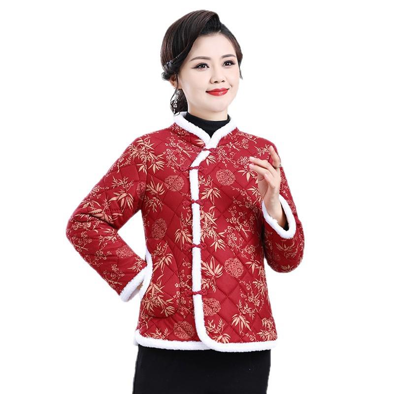 2025 Retro Floral Cotton Jacket for Middle-Aged and Elderly Women - Slimming, Belly-Covering, Fleece-Lined, Thick, and Warm