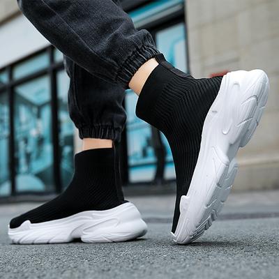 Skarpety i buty wysokie męskie 45 jesień i zima dopasowane do stopy codzienne modne buty moda 46 gruba podeszwa duże rozmiary tkane metodą fly-knit buty sportowe