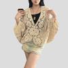 Bohemian Women's Crochet Hollow-out Knitted Cardigan Top Loose Batwing Short-sleeve Cardigan