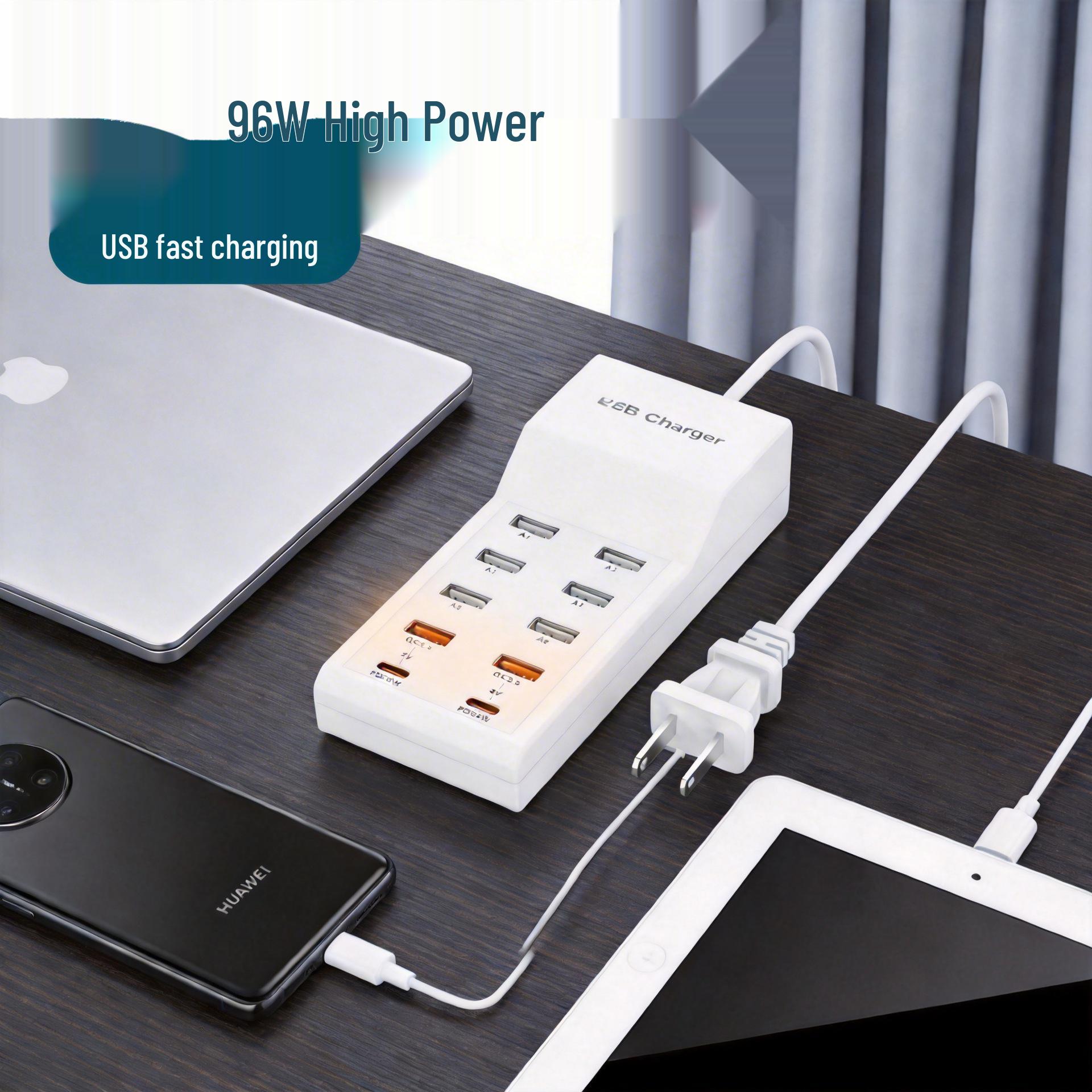 

96W USB-C 10-Port Charger with Fast PD Charging - Safe for Huawei/Apple Phones US білий