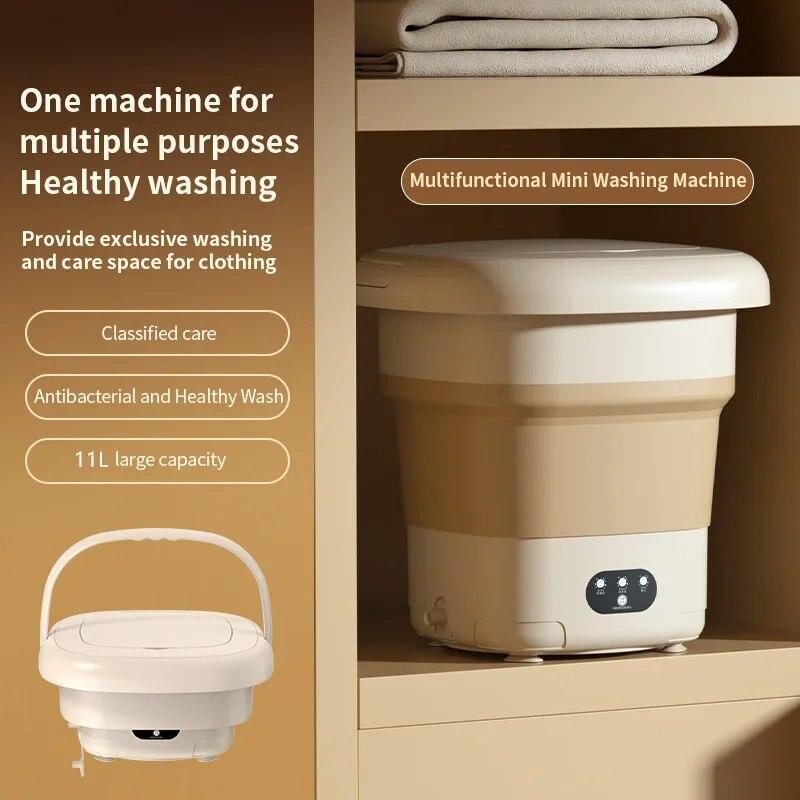 Folding Portable Washing Machine Big Capacity with Clothes Spin Dryer Bucket Travel Socks Underwear Panties Washing Machine