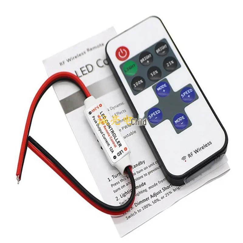 11-Key Single Color Mini RF LED Controller & Dimmer (5-24V).