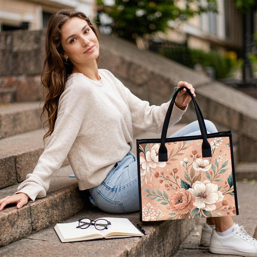 Elegant Floral Tote Bag Soft Stylish Large Capacity Daily Carry Bag for Women 