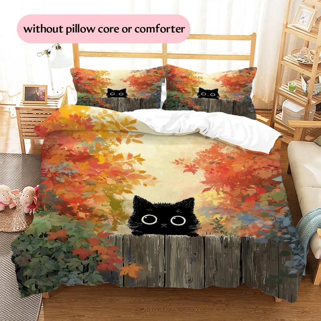 Cute Cat Pattern Bedding Quilt Set Home Decoration Gift (1 * duvet cover + 2 * pillowcase without core)