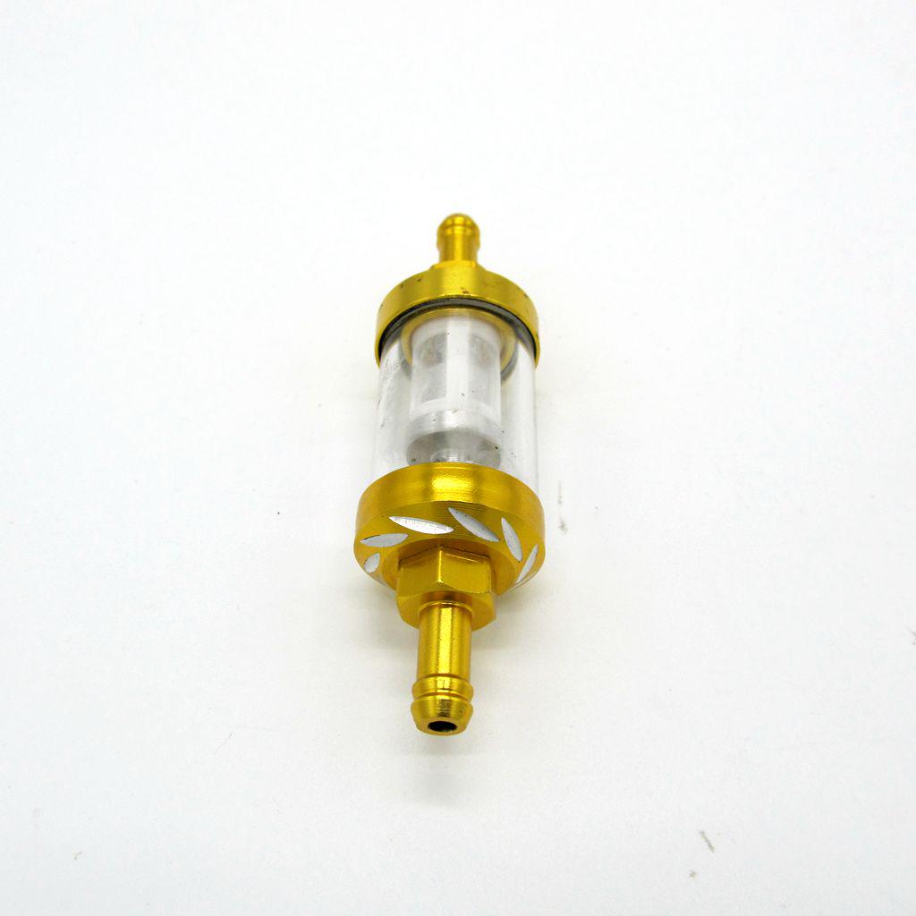 Washable Motorcycle Inline Fuel Filter Gold Aluminum Glass Mesh 8mm Universal Replacement for Scooter ATV Pit Bike