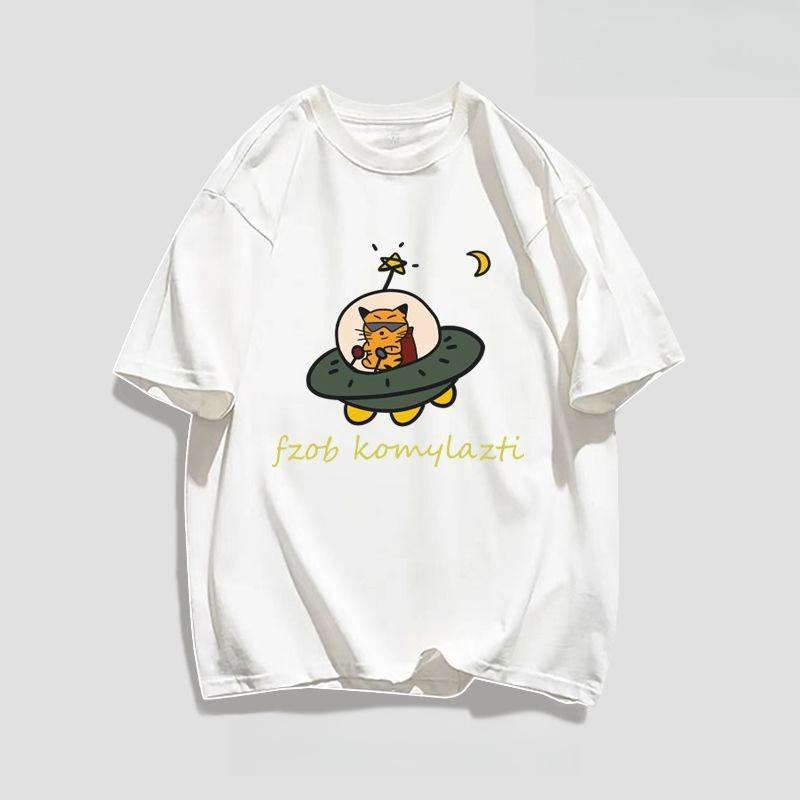 2025 Street Heavy Simple Fashion Cartoon Printed T-Shirt for Men Women Couples Autumn and Winter Cotton Casual Versatile T-Shirt