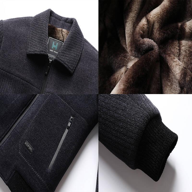 New fleece chenille jacket in dad's thickened winter men's casual woolen coat top