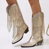 European and American Fashion Medium Tube Fashion Boots Women's Large Size Retro Thick Heel Pleated Foot Sleeve V Mouth Western Knight