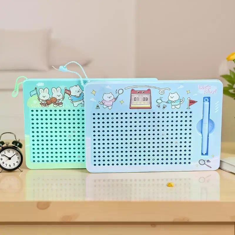 Eye-Catching Cartoon Steel Ball Doodle Board Keychain; Magnetic Sketch Pad Puzzle Toy For Backpack Accessory.